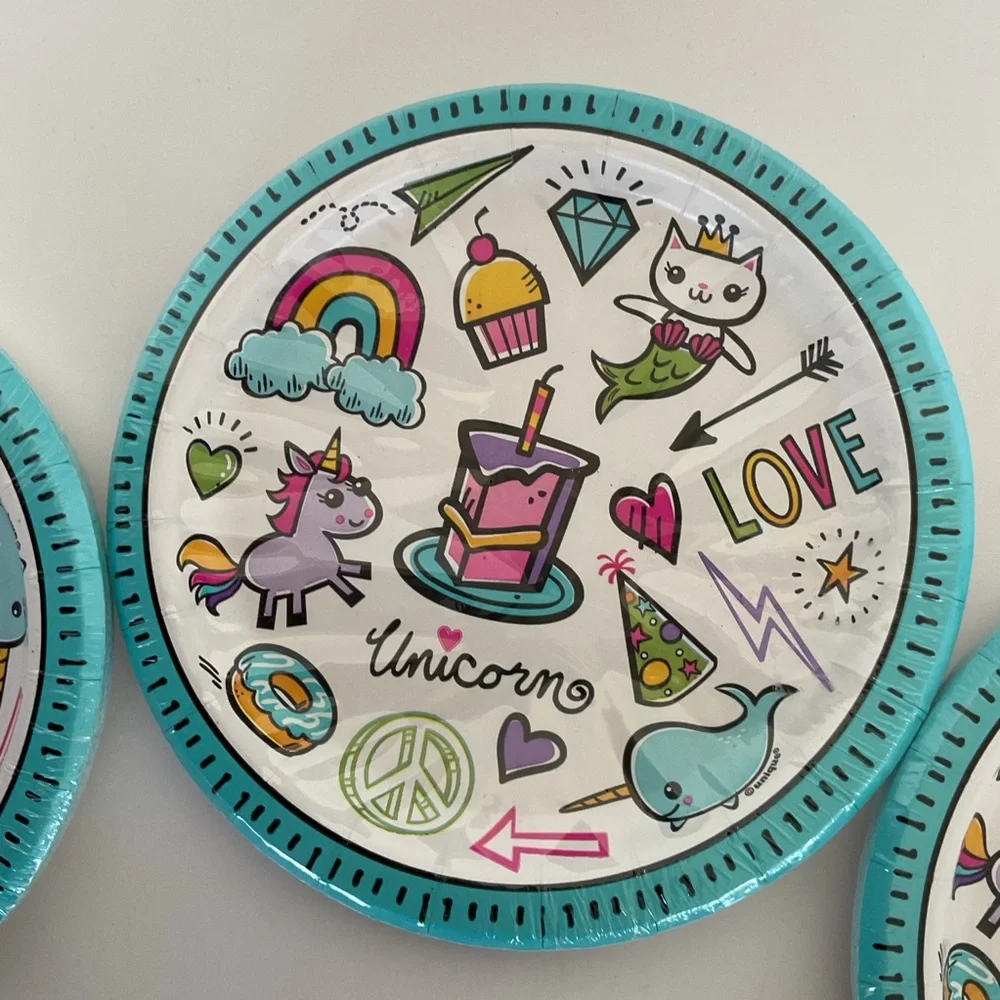 Unicorn Party Plates - Teal and White
